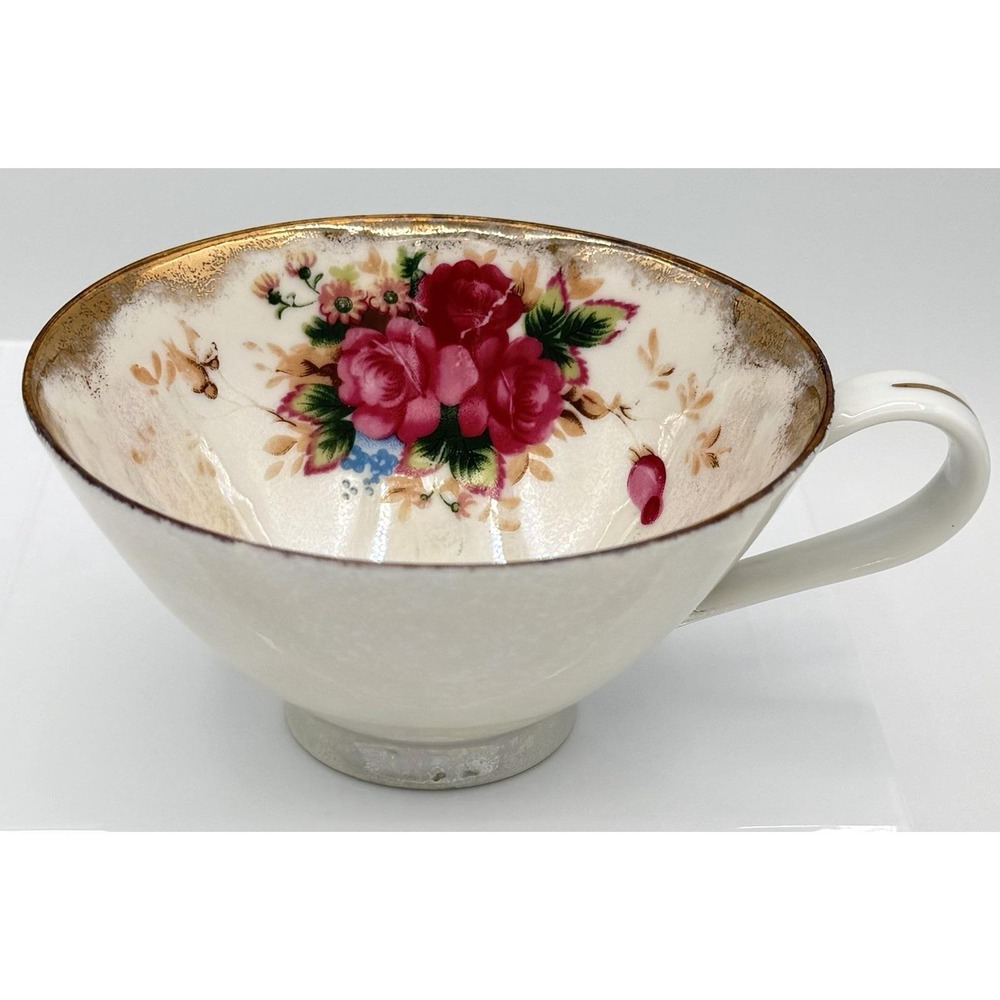 Tea Cup Pink Roses Floral Iridescent Pearlized Glaze Replacement Vintage